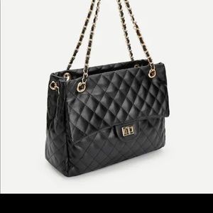 quilted satchel bag with chain